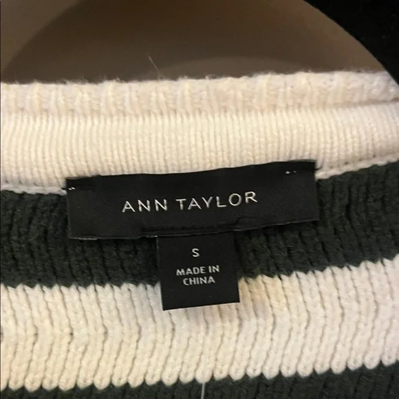 Ann Taylor Green and White Striped sweater jacket - Picture 3 of 4